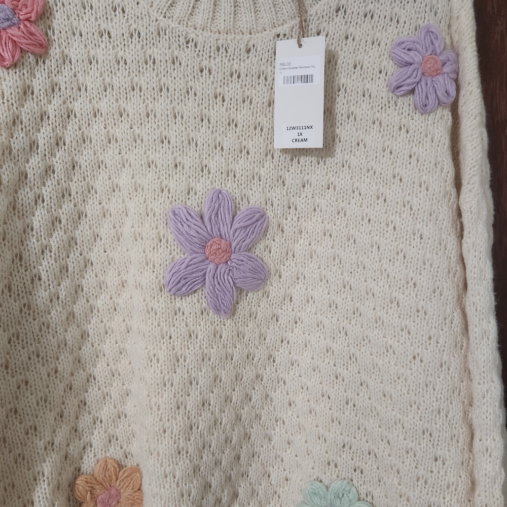 Cream Floral Knit Sweater with Pastel Accents - Picture 3 of 4